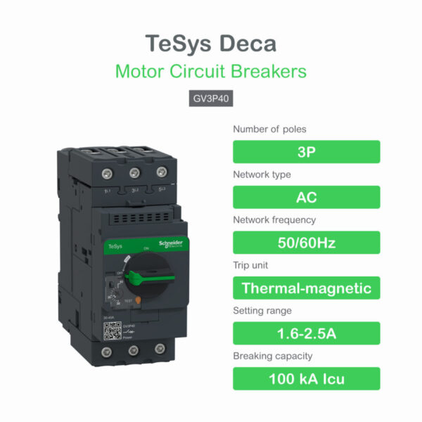 Guardamotor Termomagnético TeSys GV3 AC-3 30-40A 100KA 3P3D Manija Rotativa GV3P40 - Imagen 2