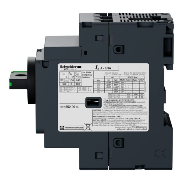 Guardamotor Termomagnético TeSys GV2 AC-3 6-10A 100KA 3P3D Manija Rotativa GV2P14 - Imagen 3